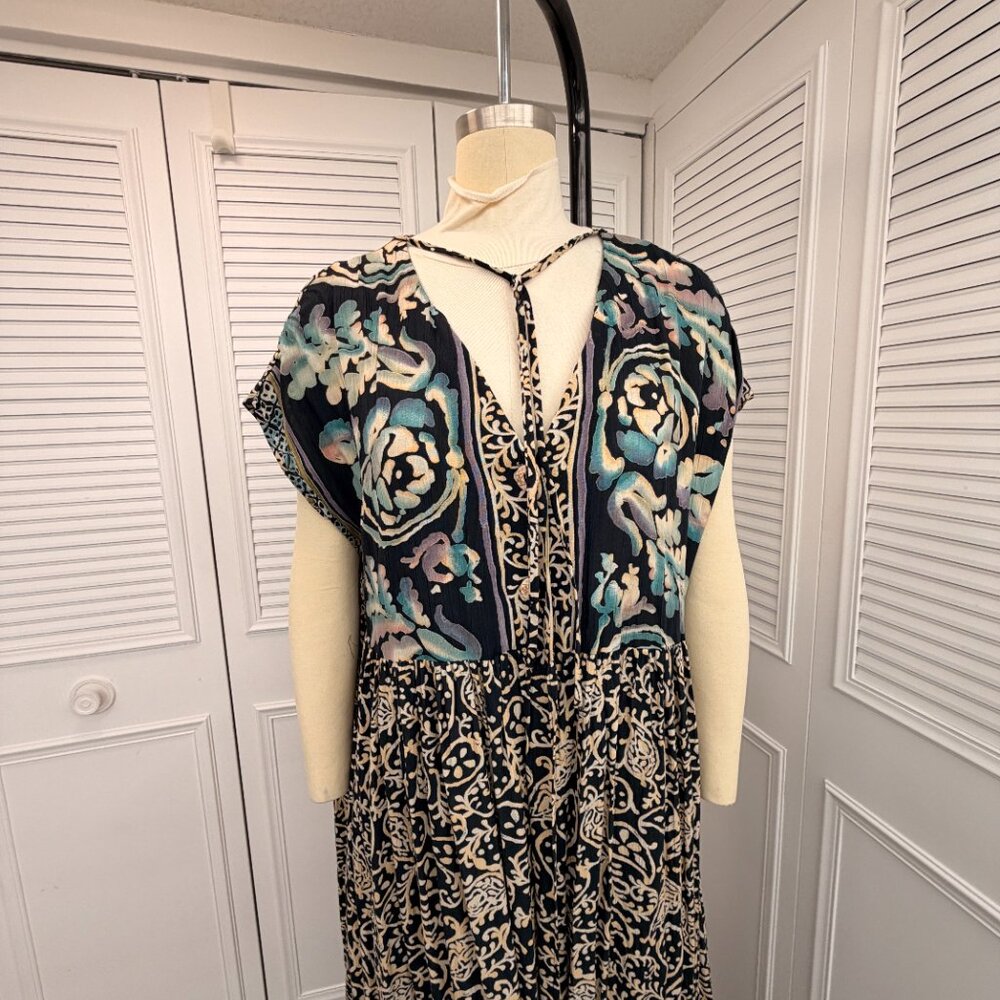 Rare Vintage Carole Little Set Jacket & Pants Sz. L Blue & Beige Motif Oversized